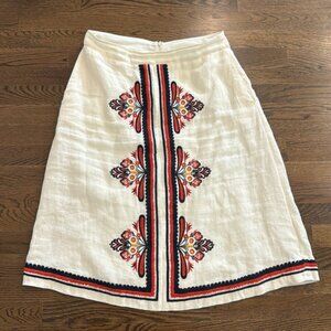 Beautiful Tory Burch embroidered linen A-line skirt